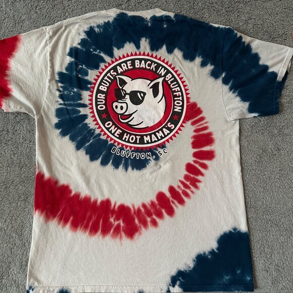 One Hot Mama's Bluffton SC Tie-Dye T-Shirt Our Butts Are Back Pig Graphic Port & - Picture 3 of 13